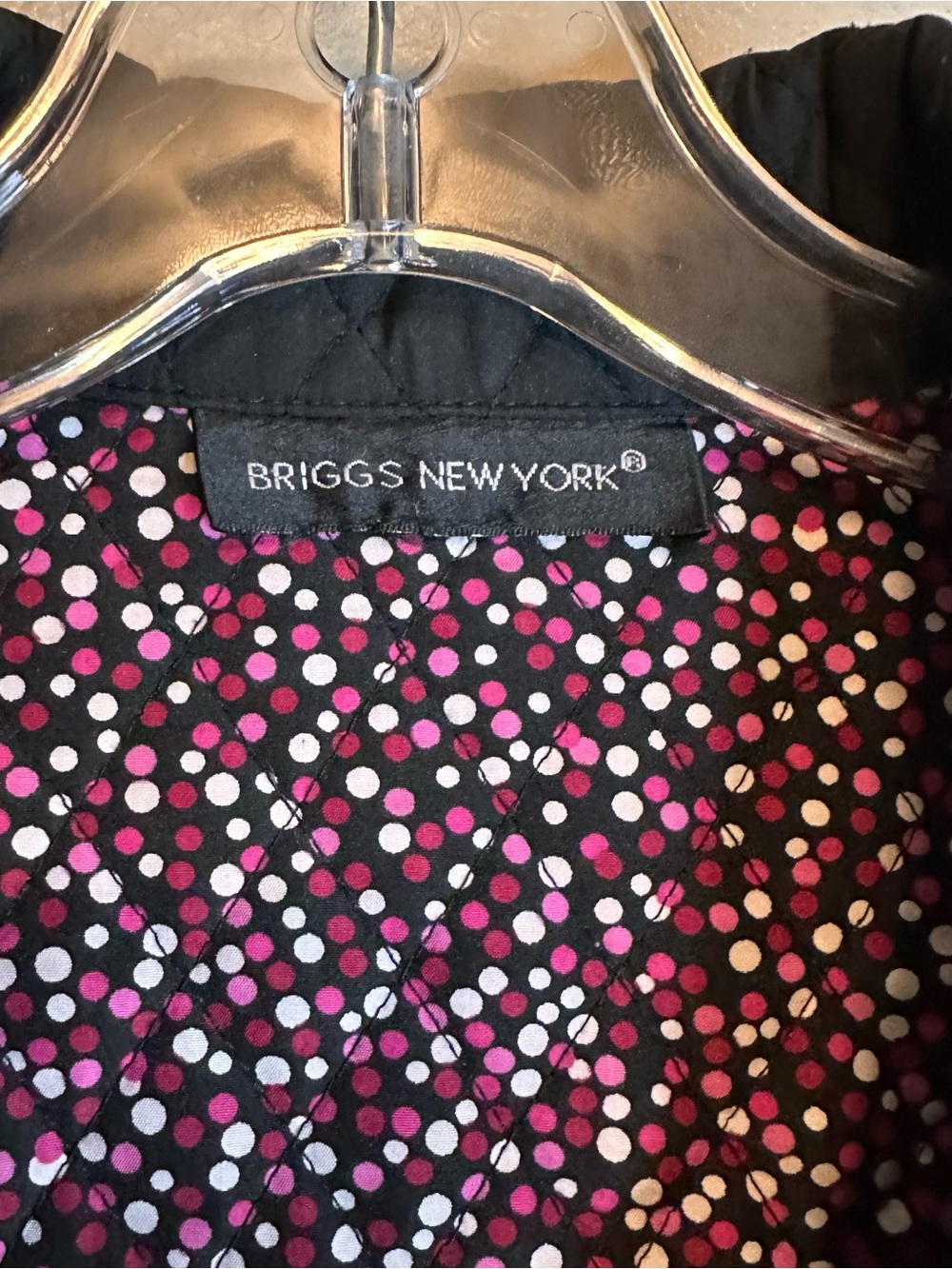 Briggs New York Black Quilted Jacket with Pink and White Dot Lining - Picture 2 of 5